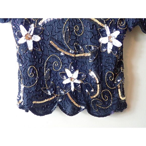 Mark & John by Gopal Pure Silk Vintage Beaded Blouse Black Sequin Beaded Medium - Picture 3 of 9